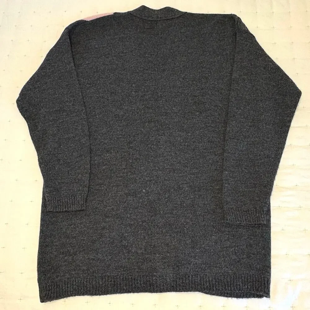 Vintage Worthington Argyle Cardigan Sweater Women's M | Gray Pink White V-Neck
